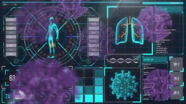 Tıbbi veriler ve virüs analizleri insan vücudu ve akciğer çizimleri üzerine. Sağlık ve teknoloji.