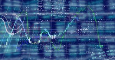 Siyah arkaplanda şekil ve veri işleme resimleri. Küresel iş başarısı bağlantıları ve dijital arayüz konsepti dijital olarak oluşturuldu.