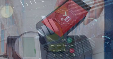 Noel Baba 'nın istatistiksel veri işleme üzerindeki simgeler istatistiksel olarak tekrar tekrar işliyor. Küresel iş dijital arayüzü ve teknoloji konsepti dijital olarak oluşturuldu.