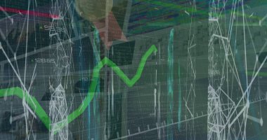 Veri işleme ve birçok farklı resim üzerindeki bağlantı ağlarının resmi. Küresel teknoloji, bilgisayar ve dijital arayüz kavramı dijital olarak oluşturulmuş görüntü.