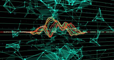Siyah arkaplan üzerindeki veri işleme ve şekillerin resmi. küresel iş ve dijital arayüz kavramı dijital olarak oluşturulmuş görüntü.
