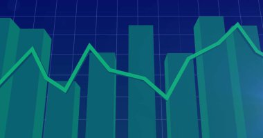 İstatistik, yeşil çizgi ve finansal veri işleme mavi arkaplan üzerinde. Küresel iş, finans, bilgisayar ve veri işleme kavramı dijital olarak oluşturulmuş görüntü.