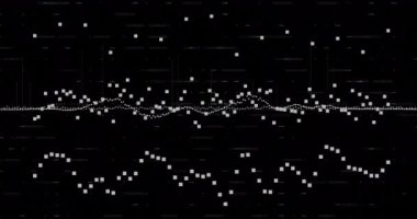 Siyah zemin üzerinde beyaz noktalar olan dijital ses dalgası animasyonu. ses, teknoloji, fütürist, model