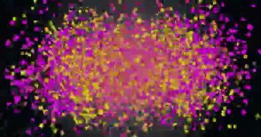 Koyu arkaplandaki moleküler yapılar üzerinde renkli üç boyutlu dalga formları oluşturur. teknoloji, dijital, fütüristik, soyut, bilim, model