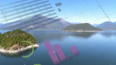 Manzaralı dağ gölü manzarasının finansal verileri ve grafikleri. Finans, istatistik, analitik, görselleştirme, ekonomi, yatırım