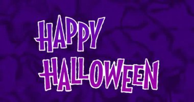 Mutlu Cadılar Bayramı metin animasyonları mor desenli arka plan, neşeli ve ürkütücü. Kutlama, tatil