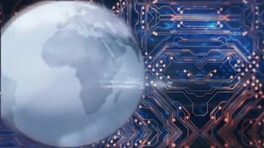Küre ve devre kartı, küresel teknoloji ağı animasyonu. dijital, bağlantı, yenilik, veri, gelecek, siber