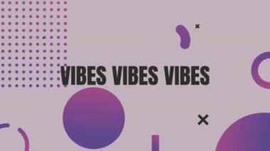 Vibes geometrik şekiller üzerinde mor ve beyaz metin animasyonu. Soyut, tasarım, dijital, tipografi, modern, yaratıcı