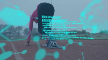 Koşucu, pistte beyin aktivitesi animasyonuyla yarışa hazırlanıyor. Koşu, atletizm, rekabet, görselleştirme, spor, odaklanma