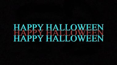 Mavi arka planda dudaklar üzerinde mutlu cadılar bayramı metni animasyonu. Cadılar Bayramı, kutlama ve dijital arayüz konsepti dijital olarak oluşturulmuş video.