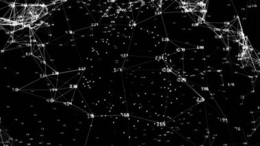 Siyah arkaplan üzerinde bağlantılar ağı ve sayısal veri animasyonu. teknoloji, dijital, siber, soyut, bilgi