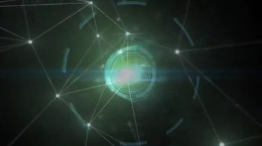 Dönen elementlerle gelecekteki dijital arayüzler ve çizgi animasyonları. Teknoloji, yenilik, siber, veri, görselleştirme, analitik