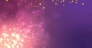 Mor ve pembe gradyan arkaplanda konfeti animasyonu. Kutlama, şenlikli, renkli, soyut, enerjik, neşeli