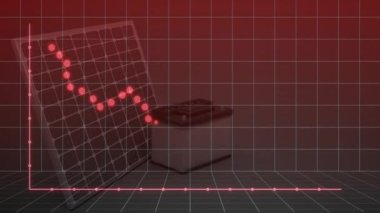 Güneş paneli ve kırmızı arka planda batarya üzerindeki grafik animasyonu azalıyor. Yenilenebilir, enerji, sürdürülebilirlik, düşüş, teknoloji, çevre dostu