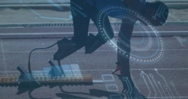 Dijital veri işleme animasyonu yüklenmiş durumda. Atlet, koşu, fitness, teknoloji, analiz, hareket