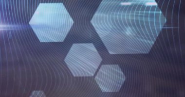 Altıgen şekiller ve dalgalı çizgiler soyut mavi arkaplan üzerine animasyon. Geometri, şablon, dijital, fütüristik, kusursuz, hareket