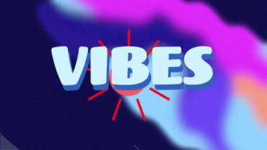 VİBES metin animasyonu koyu arkaplanda renkli soyut şekiller üzerine. canlı, hareketli, dinamik, canlı, dijital, grafik