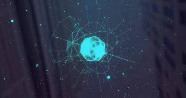 Geometrik kablo küresi ve yıldızlı arkaplanda ağ bağlantıları. dijital, teknoloji, fütürist, bilim, geometri, veri