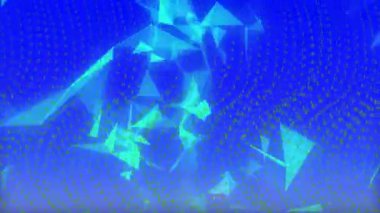 İkili kod ve geometrik şekiller mavi arkaplan üzerinde animasyon oluşturur. Teknoloji, kodlama, soyut, fütürist, dijital, bilim