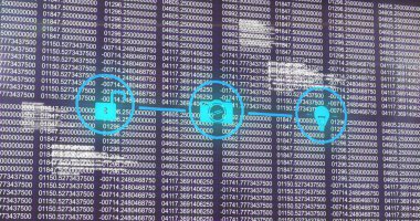 Mavi arkaplana karşı dijital simge ve veri işleme ağının resmi. Küresel ağ ve iş teknolojisi kavramı