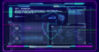 Veri işleme üzerine asma kilit simgesi resmi ve siyah arkaplanda dünya haritası. Küresel teknoloji, bilgisayar ve dijital arayüz kavramı dijital olarak oluşturulmuş görüntü.