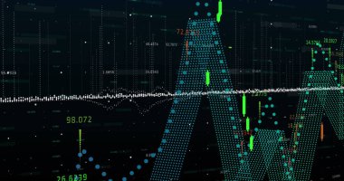 Siyah arkaplan üzerinden finansal veri işleme resmi. küresel iş, finans, veri işleme ve teknoloji konsepti dijital olarak oluşturulmuş görüntü.