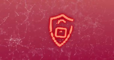 Kırmızı zemin üzerinde ağ hatlarını birbirine bağlayan dijital güvenlik animasyonu. teknoloji, siber güvenlik, şifreleme, bağlantı, iletişim, internet