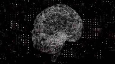 İnsan beyni üzerinde dijital veri işleme animasyonu. Dijital olarak oluşturulmuş küresel yapay zeka, bağlantılar, hesaplama ve veri işleme kavramı.