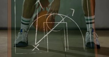 Basketbol stratejisi animasyonu top sürme üzerine. Spor, takım çalışması, atlet, yarışma, hareket, taktik