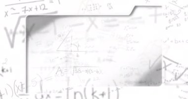 Matematiksel denklemlerin beyaz arka plandaki animasyonu. Teknoloji ve dijital arayüz kavramı dijital olarak oluşturuldu.