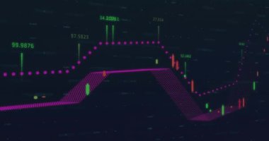 Siyah arkaplanda veri işleme animasyonu. Küresel teknoloji, bilgisayar ve dijital arayüz kavramı dijital olarak oluşturulmuş video.