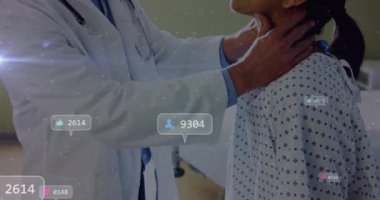 Tıbbi konsültasyondaki doktor ve hasta üzerine sosyal medya nişan animasyonu. Sağlık, teknoloji, etkileşim, dijital, iletişim, pazarlama