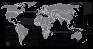 Altıgen veri kümelerine ve ağ bağlantılarına sahip dünya haritası animasyonu. Küresel, teknoloji, altıgenler, görselleştirme, iletişim, siber uzay