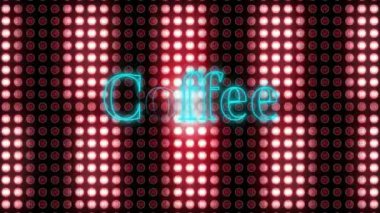 Kırmızı ve beyaz LED ışıkları üzerinde kahve metni animasyonu. dijital, neon, teknoloji, tipografi, harf, soyut