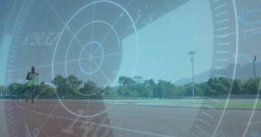 Koşu sporcusu hız ve performans veri animasyonu eşleştirildi. kaplama, spor, fitness, teknoloji, eğitim, yarışma