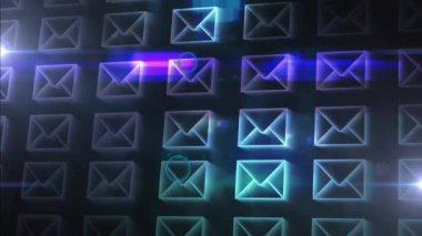 Çeşitli insan siluetleri üzerinde bağlantılar ve e-posta simgeleri animasyonu. Ağ, iletişim, teknoloji, dijital, topluluk, sosyal