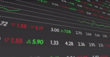 Siyah arkaplan üzerinden finansal veri işleme animasyonu. Dijital olarak oluşturulmuş küresel bağlantılar, hesaplama ve veri işleme kavramı.