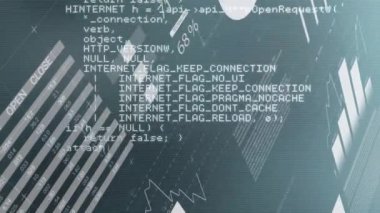 Mavi arka planda finansal veri işleme animasyonu. Küresel iş, finans, bilgisayar ve dijital arayüz kavramı dijital olarak oluşturulmuş video.