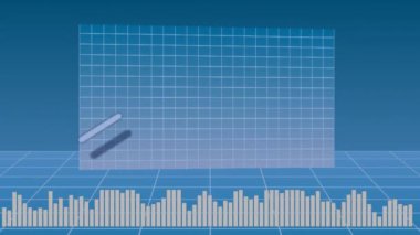 Artan bar şeması ve çizgi grafik animasyonu mavi ızgara arkaplan üzerinde. İş, finans, istatistik, analitik, büyüme, veri