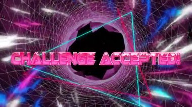 Neon geometrik şekiller ve dinamik arkaplan üzerine metin animasyonu kabul edildi. metin efektleri, canlı, fütürist, dijital, tipografi, enerjik