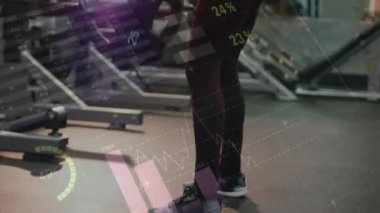 Spor salonunda ağırlık kaldıran biri için spor verileri ve performans ölçümleri animasyonu. analitik, izleme, egzersiz, egzersiz, sağlık