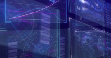 Veri işleme, küre ve dünya haritasının resmi siyah arkaplanda. Küresel teknoloji, bilgisayar ve dijital arayüz kavramı dijital olarak oluşturulmuş görüntü.