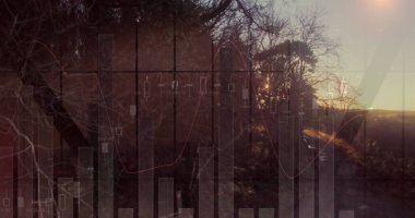 Ağaçlı manzaranın finansal grafikleri. tarım, finans ve ekonomi kavramı dijital olarak üretilen imaj.