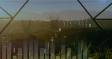 Elektrik direkleri üzerindeki finansal grafikler. enerji, elektrik, finans ve ekonomi kavramı dijital olarak oluşturulmuş görüntü.
