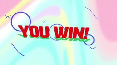 Sen kazandın! Renkli pastel arka planda metin animasyonu. Zafer, kutlama, konfeti, bayrak, neşeli, parlak