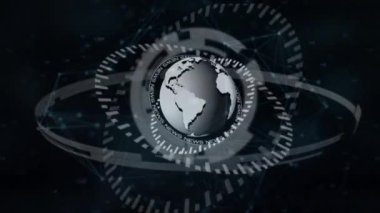 Siyah arka planda dünya üzerindeki bağlantı ağının animasyonu. Küresel teknoloji, bağlantılar, hesaplama ve dijital arayüz kavramı dijital olarak oluşturulmuş video.