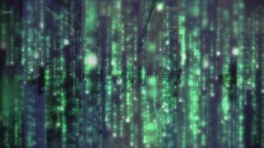 Sunucu odasında hareket eden ışık izlerinin animasyonu. Teknoloji ve dijital arayüz kavramı dijital olarak oluşturuldu.