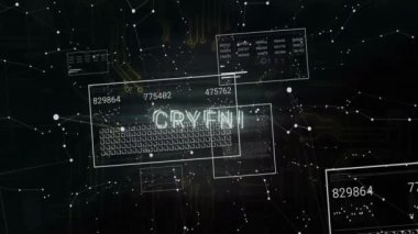 Dijital ağ ve ikili kod üzerinden şifreli metin animasyonu. Kripto para birimi, engelleme zinciri, teknoloji, fütüristik, veri, finans