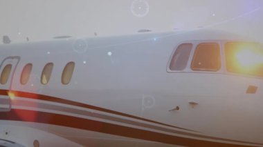 Kokpiti dijital arayüz animasyonunun üzerinde olan uçak. Havacılık, teknoloji, ulaşım, uçak, fütürist, yenilik