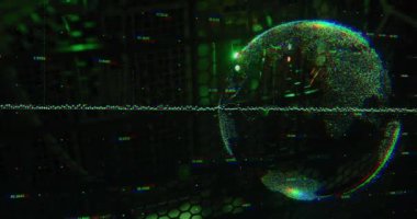 Dijital dünya ve şehir planında arıza etkisi animasyonu. Teknoloji, siber, fütüristik, yenilik, sanal, küresel